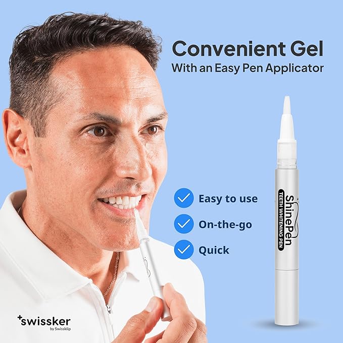 Swissker by Swissklip ShinePen Teeth Whitening Pen, Instant Results Whitening Pen, Enamel-Safe with Peppermint Flavor, Easy to Use, Made in USA