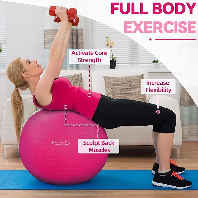 Fitvids Anti-Burst and Slip Resistant Exercise Yoga Fitness Birthing Ball with Quick Pump, 2,000-Pound Capacity, Multiple Colors and Sizes