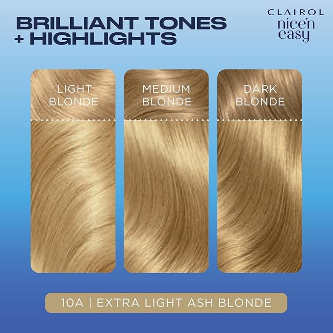 Clairol Nice'n Easy Permanent Hair Dye, 10A Extra Light Cool Blonde Hair Color, Pack of 3 - Packaging May Vary