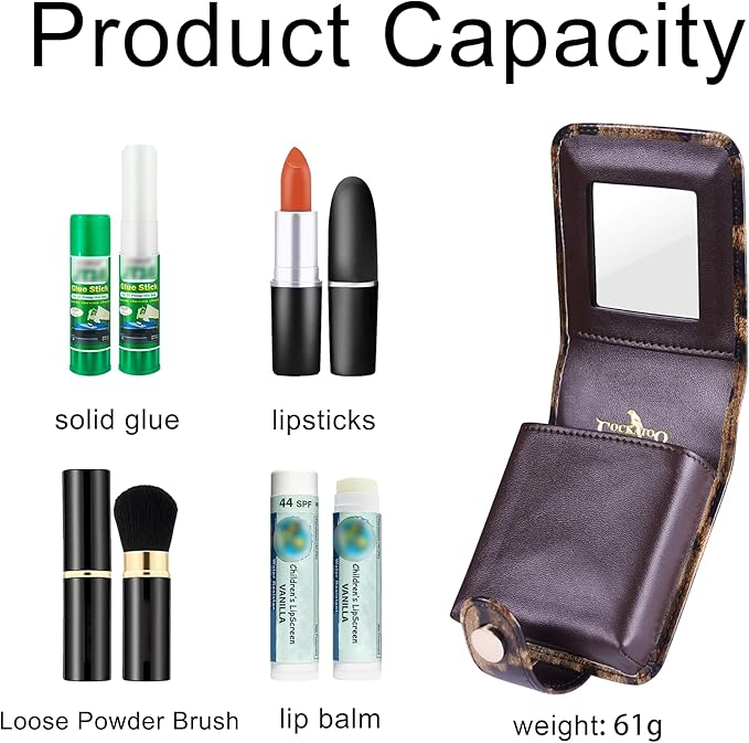 Cockatoo Leather Lipstick Case with Mirror, Women's Portable Lipstick Pouch Travel Cosmetic Bag Can Be Put in Wallet Mini Cosmetic Bag Lipstick Pouch (Glossy Black)