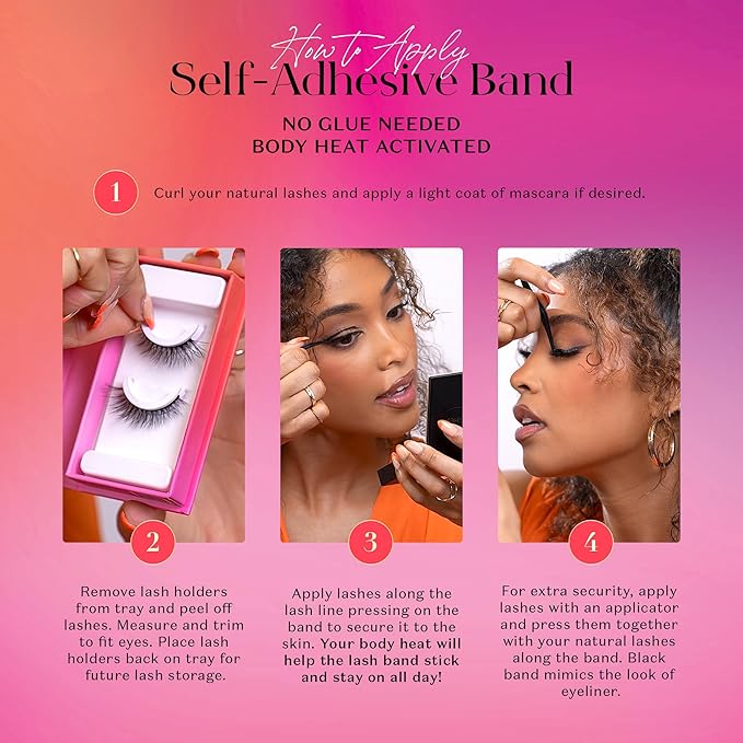 Lilly Lashes 3D Self Adhesive Eyelashes, No Lash Glue Needed, Body Heat Activated Press on Lashes, Reusable Self Adhesive Eyelashes Up to 5x, Easy to Apply & Remove (RuleBreaker)