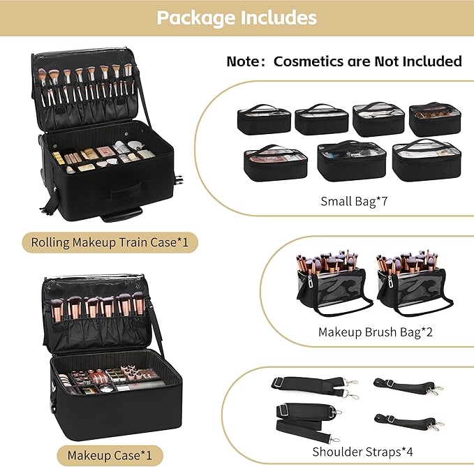 TANTO Rolling Makeup Train Case, Professional Makeup Case on Wheels Makeup Artist Bag With 7 Small Bag 4 in 1 Extra Large Cosmetics Organizer Cosmetology Case With Swivel Wheels &Adjustable Dividers