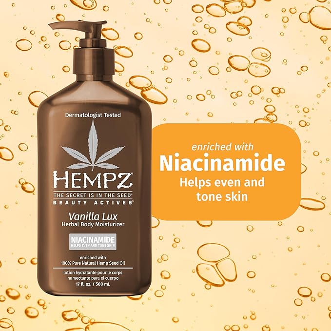 Hempz Vanilla Lux Herbal Body Moisturizer 17 oz. with Niacinamide, NEW LOOK