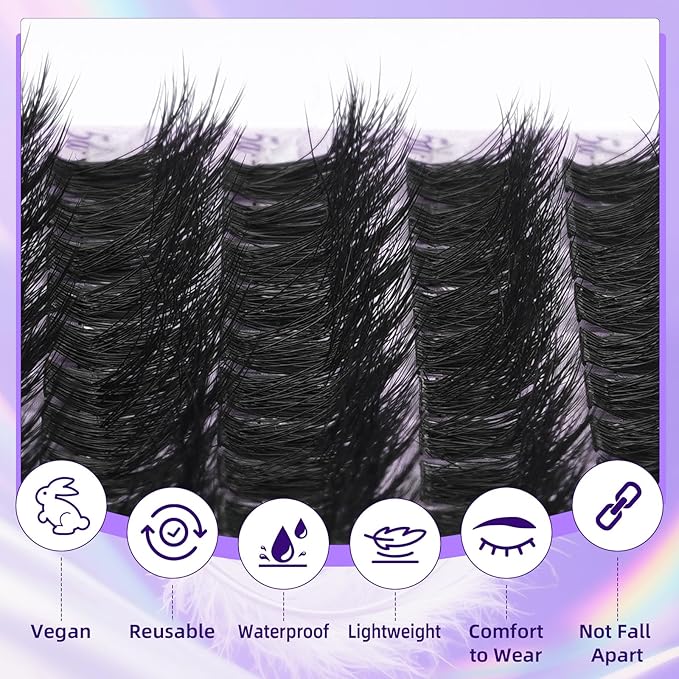 B&Q Lash Clusters Fluffy Wispy Voluminous - 144 PCS Feath5D 08 Layered Individual Cluster Lashes, Feathered Lightweight Eyelash Extensions in 8-18mm Waterproof False Lashes