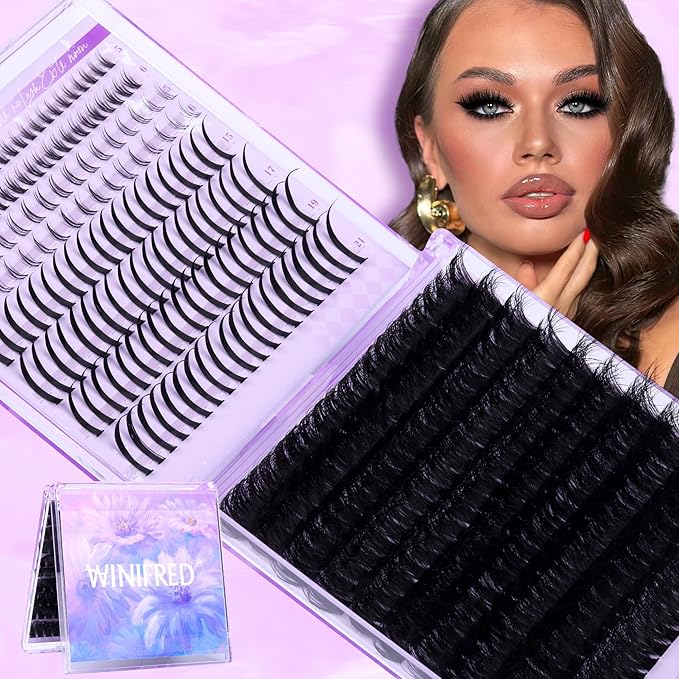 Winifred Lash Clusters with Bottom Lashes 14-20MM Eyelash Clusters with Spikes Thick Volume Cluster Eyelash Extensions 100D Full Individual Lashes D Curly Lash Extension (356pcs)