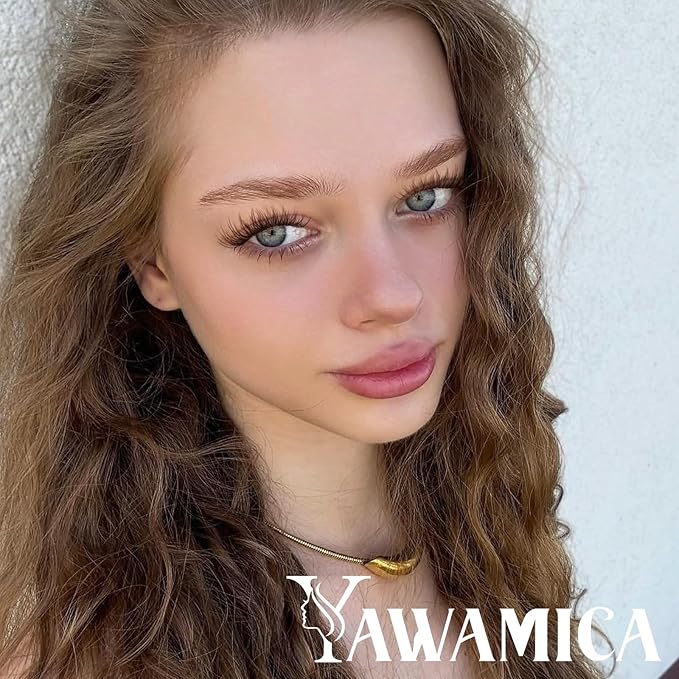 Yawamica Self Adhesive Eyelashes Brown Lash Clusters No Glue Needed Press on Lashes Reusable Pre-glued Eyelash Clusters 8-14mm Wispy Individual Lashes C Curl Cluster Lashes DIY Brown Lash Extension