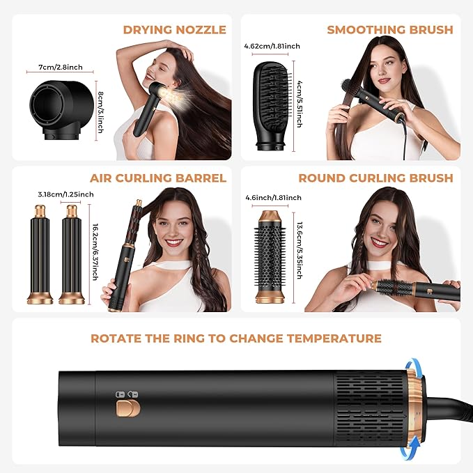 5 in ONE Hair Dryer Brush, Blow Dryer Curling Wand Hair Styling Tools Set, Ionic Hot Air Massage Oval Blowout, Left&Right Styler 100-120V