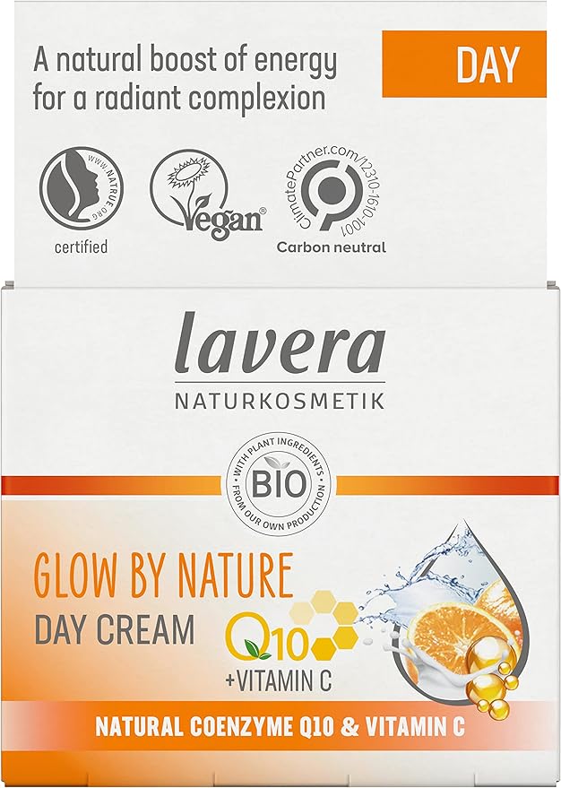 lavera Glow by Nature Day Care - Face Cream with Q10 & Vitamin C for a Radiant Complexion - Moisturizing Facial Cream - Anti Aging Cream - PETA Certified - Vegan - Made in Germany - 1.7 Fl Oz