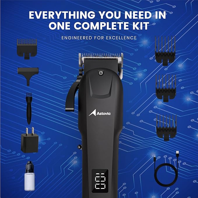 Professional Hair Clippers for Men – Zero-Gap Adjustable Blade, Long-Lasting 300-Min Battery, Quiet + Powerful Motor, LED Display – Cordless Barber Clipper for Fades & Lineups
