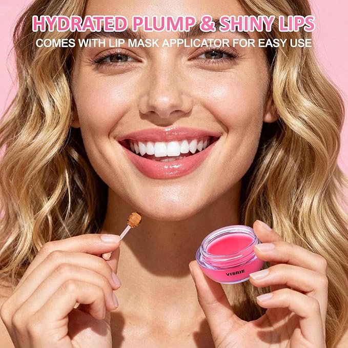 VISRIE 12 PCS Bee Lip Balm Honey Pot, Lip Mask Overnight Moisturizing Honey Balm Lip Balm with Stick, Sleeping Lip Mask for Dry Cracked Lips