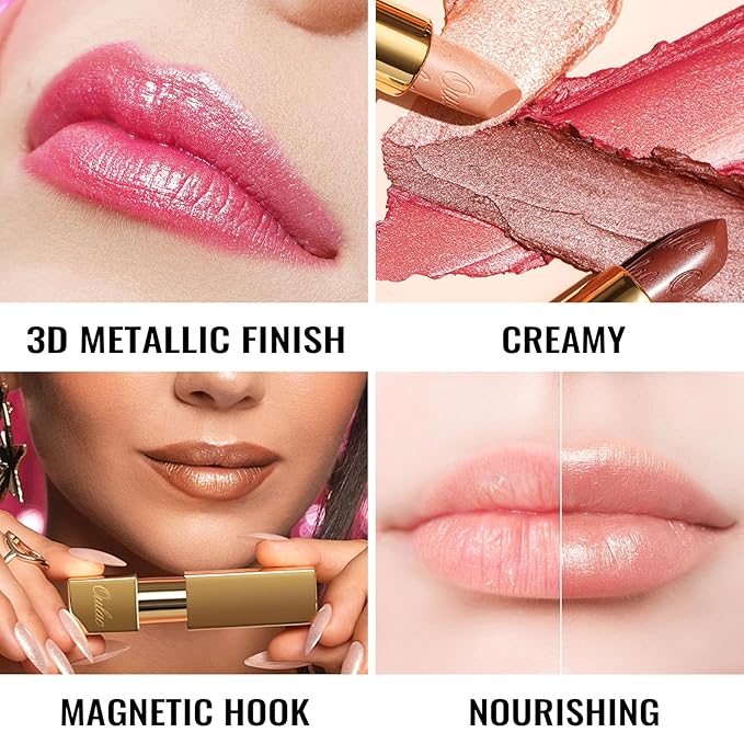 Oulac Light Pink Lipstick for Women with Metallic 3D Shine Lightweight Hydrating Formula, High Impact Lip Color, Vegan Beauty, Full Coverage Lip Makeup, Christmas Gifts for Women, Baby Angel(13)