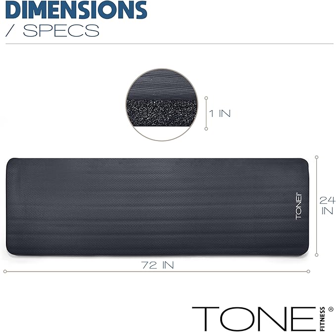 Tone Fitness 1-Inch Thick Yoga Mat | High-Density, Non-slip Exercise Mat with Carrying Strap for Yoga, Pilates, & Home Gym Workouts | Multiple Options