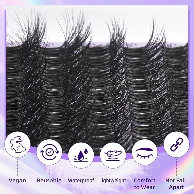B&Q Lash Clusters Fluffy Wispy Voluminous - 144 PCS Feath5D 02 Layered Individual Cluster Lashes, Feathered Lightweight Eyelash Extensions in 8-18mm, Waterproof False Lashes