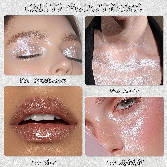 Glitter Eyeshadow,Duochrome Holographic Silver White Shimmer Eye Shadow,Chameleon High Pigmente Sparkly Shadows Palette，Iridescent Metallic Eye Highlighter，Makeup for Rave，LongWear,01#