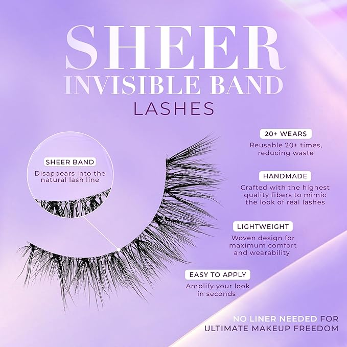 Lilly Lashes Sheer Mink Lashes, Volume & 3D Faux Mink, Clear Band, Reusable 20x, 15mm (Inviting)