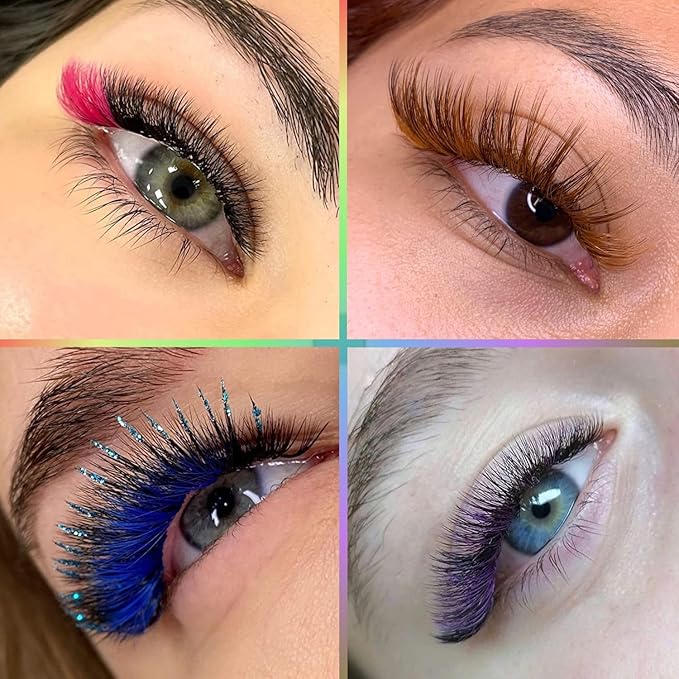 TDANCE Colored Lash Extensions Classic Lash Extensions Brown Blue Red Purple Pink Green Yellow Mixed Colored Tray 0.07mm C/D Curl Premium Silk Individual Lashes Salon Use(Mixed Color,D-0.07,12mm)