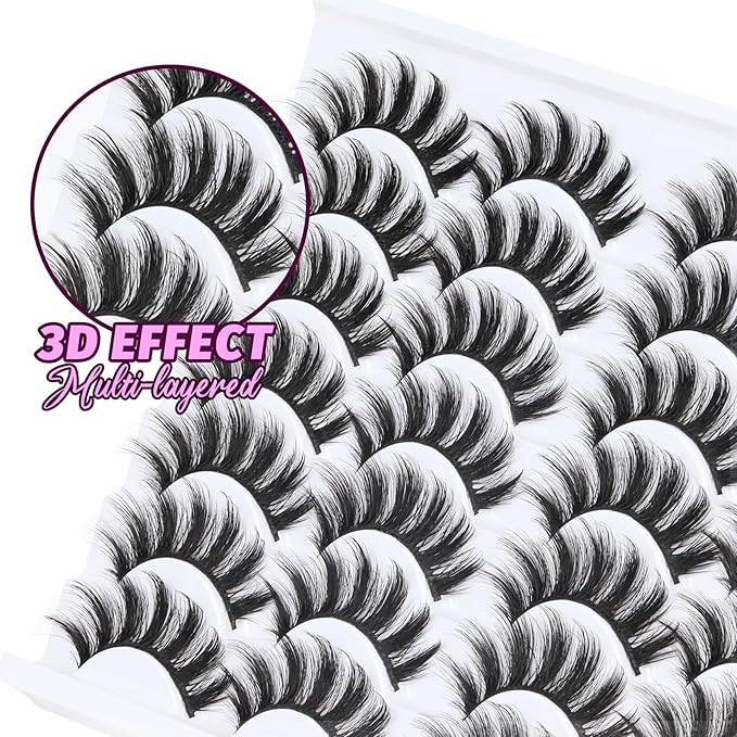 Losha Eyelashes Natural Look Faux Mink Lashes Pack Handmade Fluffy False Eyelashes 14 Pairs Eye Lashes (3D07)