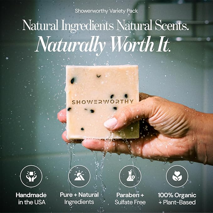 Showerworthy Plant Based Natural Bar Soap Gift Set – 8 Handmade Organic Soap Bars for Men & Women – Cold Process With Essential Oils for Moisturizing Dry & Sensitive Skin 8 Different Scents 5 oz Each