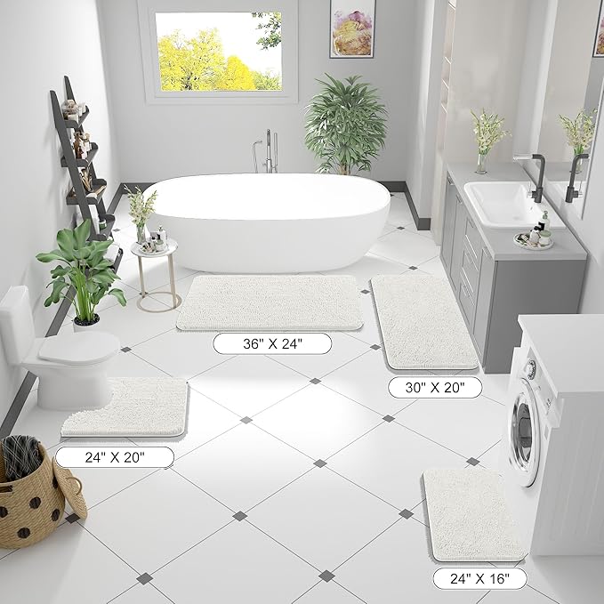 OLANLY Bathroom Rugs 40x24, Extra Soft Absorbent Chenille Bath Rugs, Rubber Backing Quick Dry, Machine Washable Bath Mats for Bathroom Floor, Tub and Shower, Home Decor Accessories, Ivory
