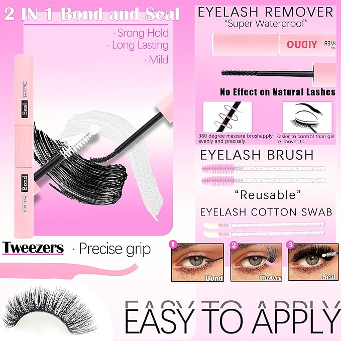 8 Styles Mix Lashes Clusters Kit 4 Box Cluster Lash Book Kit with Bond&Seal 1888Pcs 100D/200D/300D Volume Manga Eyelash Extension with Spikys/Bottom lash Kit for Beginners DIY at Home Easily
