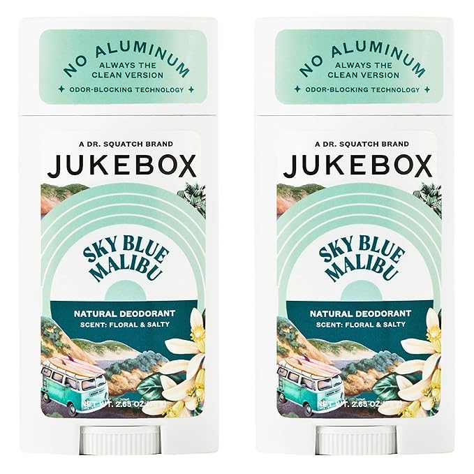 JUKEBOX Natural Deodorant for Women–Sky Blue Malibu Scent– Aluminum-Free, No Baking Soda, No Harsh Chemicals, Odor Blocking Technology, Neroli, Orange, Sea Salt-a Dr. Squatch Brand-2.65oz, 2 Pack