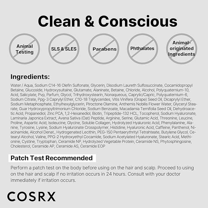 COSRX PEPTIDE 132 Hair Bonding Shampoo - Daily Scalp Treatment for Dandruff, Repairs & Strengthens All Dry and Damaged Hair Types - 6.76 fl oz