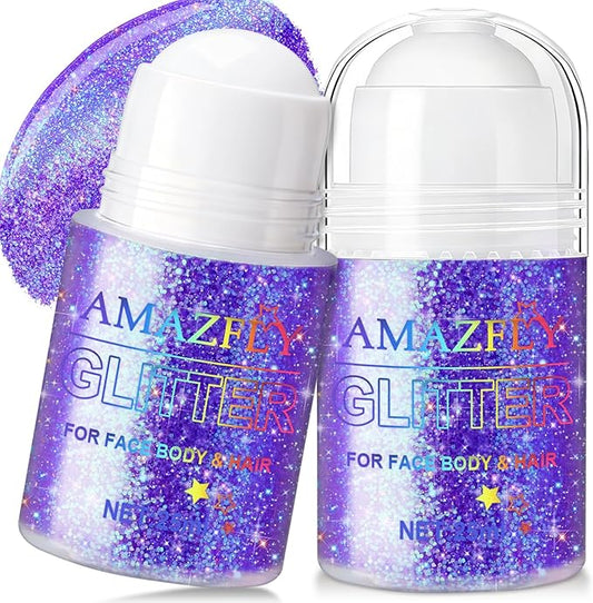 1PC Roll-on Holographic Body Glitter Gel for Body, Hair, Face, Chameleon Color Changing Glitter Gel Under Light, Chunky Mermaid Sequins Festival Party Rave Accessories Shimmer Makeup (Purple)
