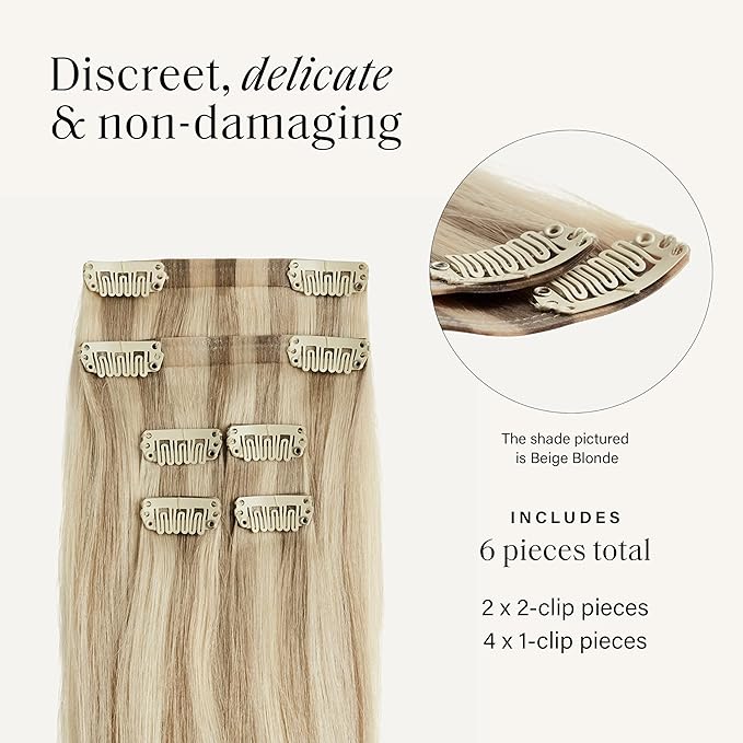Luxy 100% Remy Human Hair Extensions for Thin Hair Thinning Hair Fill-Ins – 6 Seamless Wefts Multi-Dimensional Color Blend - Natural-Looking Volume & Coverage 50 grams 12" Light Gray Thinning