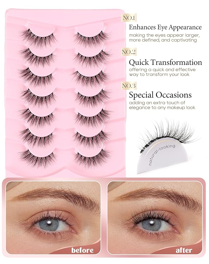 Onlyall False Lashes Natural Look False Eyelashes Natural Lashes Wispy Eyelashes Fake Eyelashes Strip Lashes Fake Lashes 14mm Lashes D37