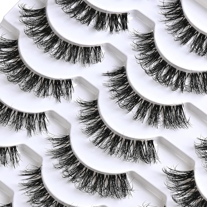 Lashes False Eyelashes Natural Wispy Fake Lash Strips 50D Strip Lash Clusters Cat Eye Volume Mink Eyelash Pack Fluffy Eye Lashes Natural Look Short Cateye Full Pestañas Sets by FenBair