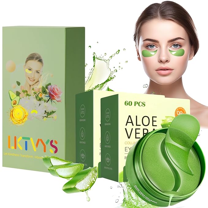 Lktvys Aloe Vera Eye Gel Patches 2 Pack 120 PCS, Soothing & Hydrating, Reducing Dark Circles and Puffiness, Collagen-Infused Eye Mask, Refreshing & Rejuvenating, Suitable for Both Men and Women