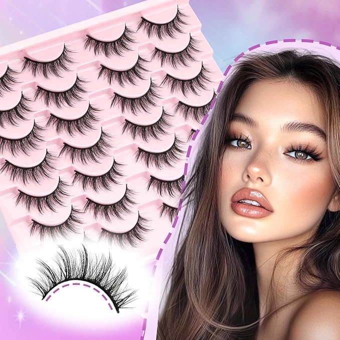 Losha Lashes Fluffy Manga Lashes 14 Pairs Anime False Eyelashes 6D Natural Eye Lashes Kit with Lash Glue and Lash Tweezers Asian Soft Fake Eyelashes (Pop)