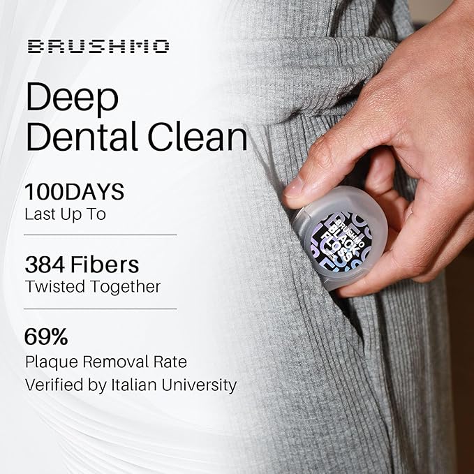 Brushmo Black Floss (BBFloss) - Expanding Floss, Gum-Friendly Soothing Mint Dental Floss, Natural Vegan Wax to Remove Plaque from Teeth, US-Dentist Designed PTFE & PFAS Free Oral Care, 1 Spool, 55 yd
