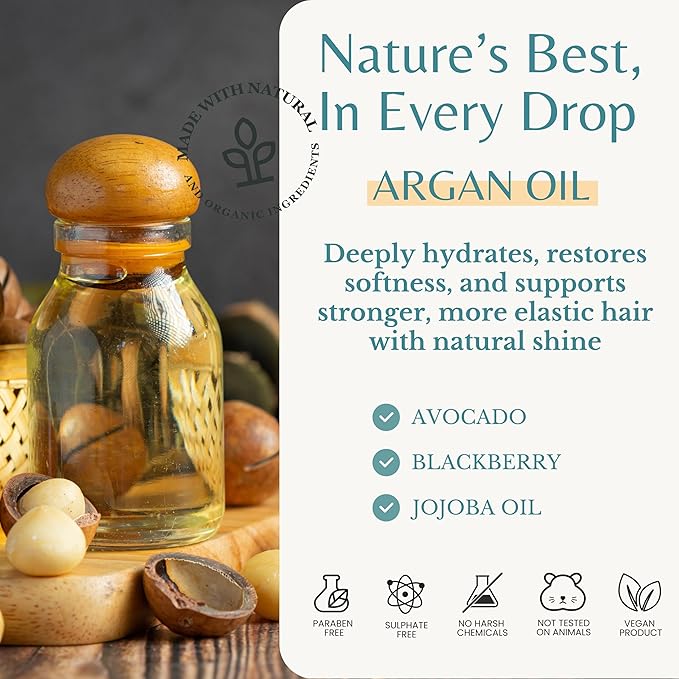 Edenika Botanicals Argan Oil Shampoo and Conditioner Set with Biotin, Repairs Dry & Damaged Hair, Deeply Hydrating & Nourishing, Women & Men, Sulfate-Free, Organic, 16 fl oz Each