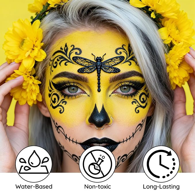 Yellow Face Body Paint -Water-Based Non-Toxic Body Painting for Cartoon Character Halloween SFX Cosplay, Full Coverage Washable Paint for Costume Party Theater Stage Performance