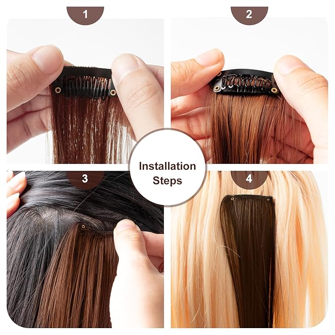 Colored Hair Extensions 14 PCS, 20 In Dream Rainbow Clip in Hair Extensions Party Highlights, Colorful Long Straight Synthetic Hairpieces for Girls Women Kids Gift(Light Brown)