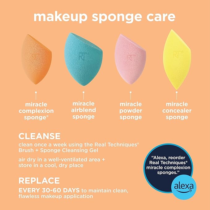 Real Techniques Miracle Complexion Sponge, Beauty Sponge, Makeup Blending & Foundation Application, Streak-Free, Full Coverage Finish, Vegan, Cruelty & Latex-Free, 1 Count