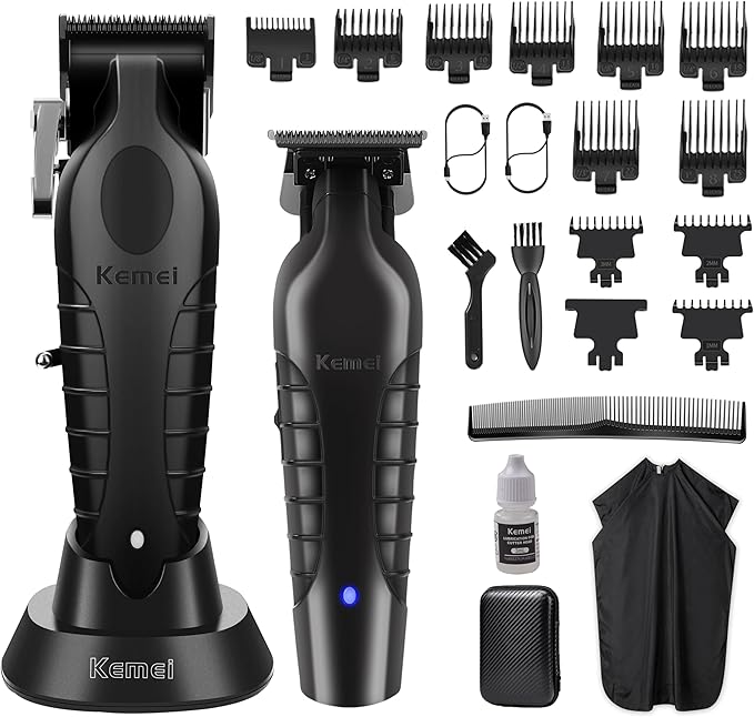 KEMEI Hair Clippers and Trimmers Set Professional, Barber Clipper for Hair Cutting, Rechargeable Electric Trimmers for Men, T-Blade Grooming Kit with 11 Guide Combs for Family