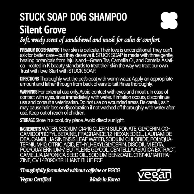 Vegan Dog Shampoo Premium K-Beauty Inspired Gentle Dog Shampoo for Sensitive Skin with Green Tea, Camellia Oil & Centella Asiatica, Elegantly Scented, Natural Pet Wash (Silent Grove)