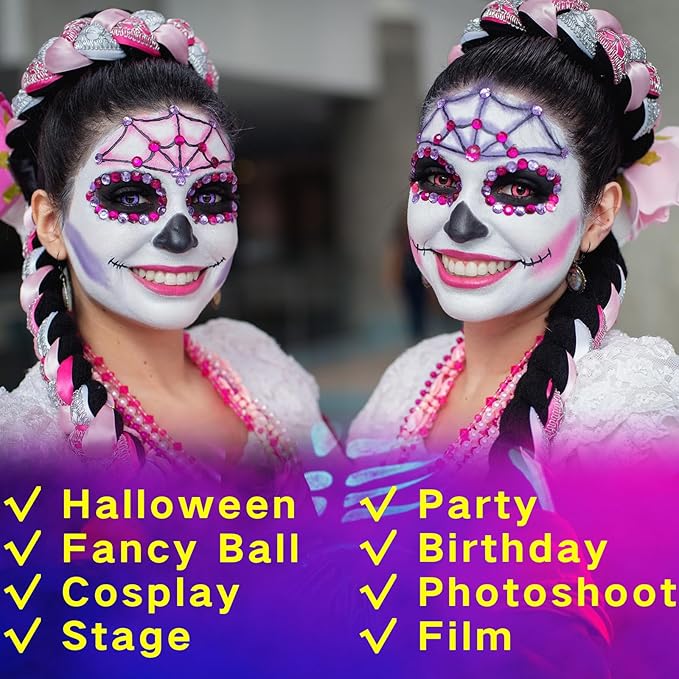 MEICOLY 7Pcs Halloween Makeup Kit,Black White Face Paint Clown White Makeup with Setting Powder,Classic Pro Oil Based Face Body Paint for Unisex Adult, SFX Joker Zombie Vampire Skull Skeleton Makeup
