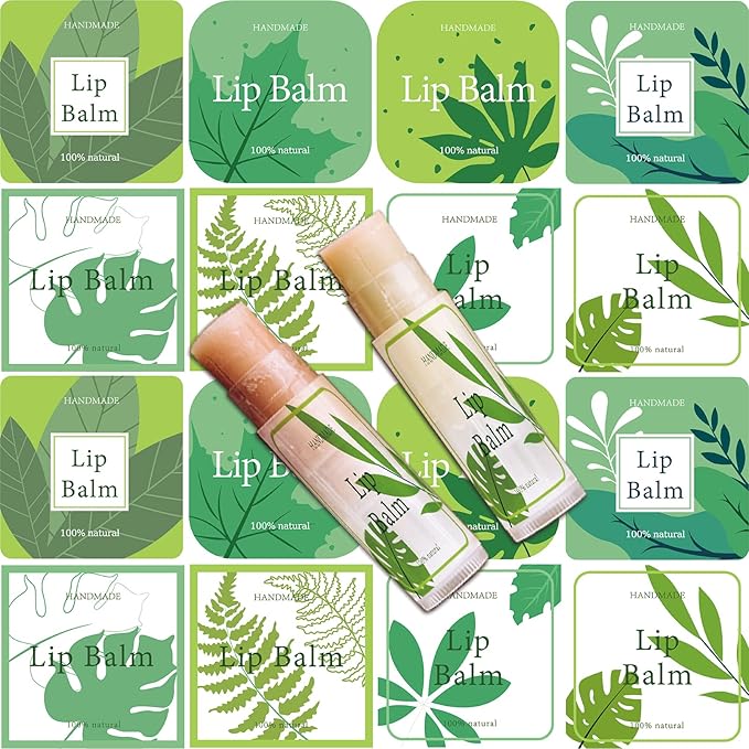 CRASPIRE Lip Balm Labels 80pcs Homemade Container（Leaves-Green）