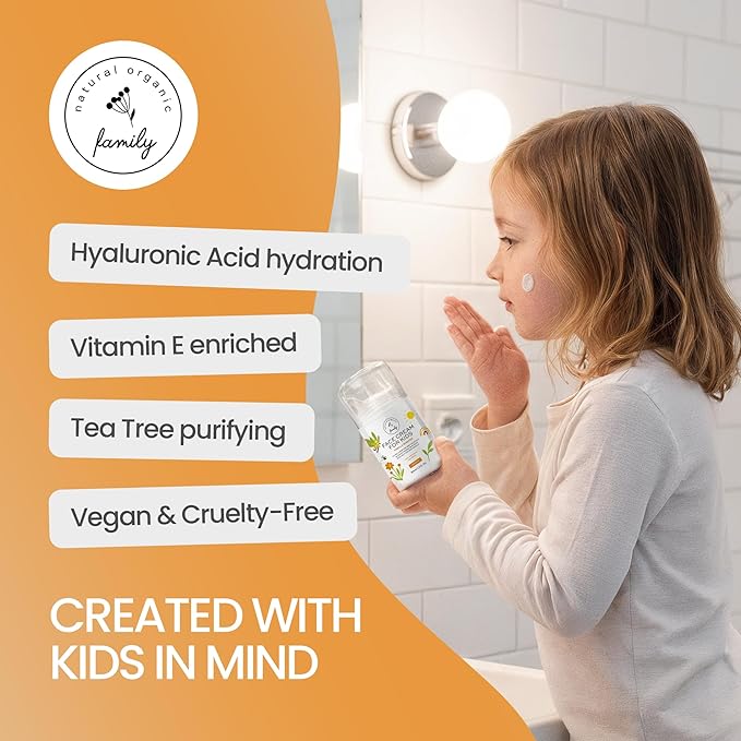 Kids Face Cream - Gentle and Calming Moisturizer Lotion for Sensitive Skin, Natural Hydration and Spot Control with Shea Butter, Tea Tree, Hyaluronic Acid, Vitamin E - Made in UK - Vanilla Scented