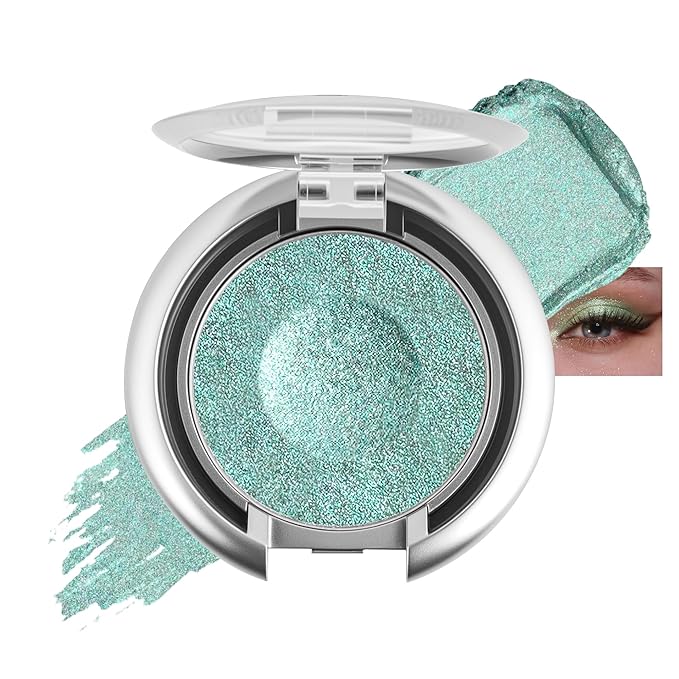 Glitter Eyeshadow,Multichrome Holographic Green Shimmer Eye Shadow,Chameleon High Pigmente Sparkly Shadows Palette，Iridescent Metallic Eye Highlighter，Makeup for Rave，LongWear,03#