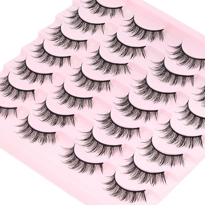 Losha Lashes Spiky Manga Lashes 14 Pairs Wet Look Anime False Eyelashes Wispy Asian Strip Lashes Pack Soft Reusable Fake Eyelashes (Spiky)