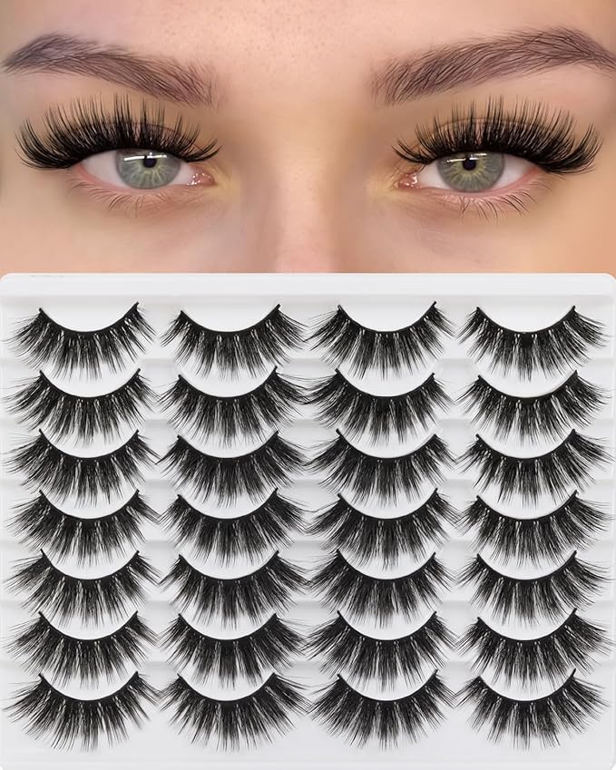 Losha Eyelashes Natural Look Faux Mink Lashes Pack Handmade Wispy False Eyelashes 14 Pairs Eye Lashes (F64)