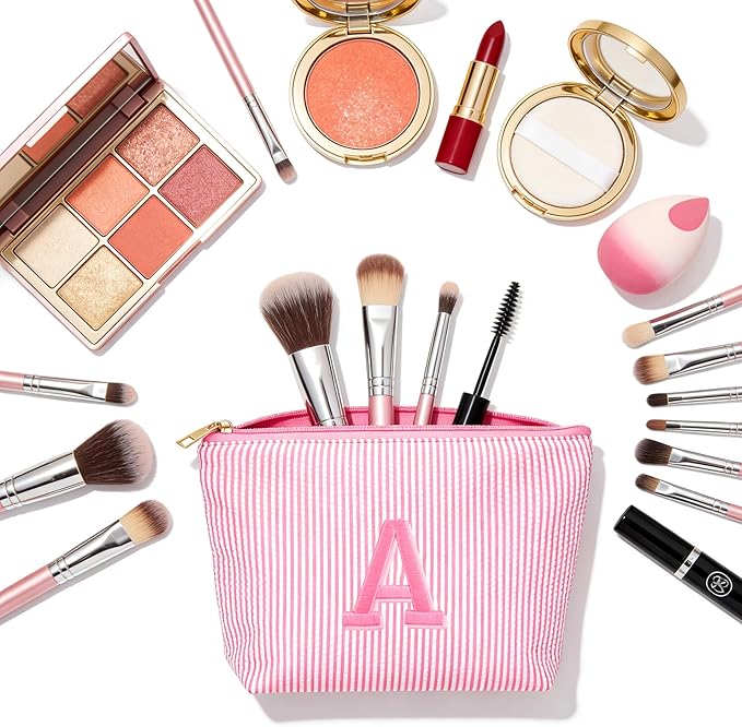 Fohufo Initial Travel Toiletry Bag for Women - Travel Essentials, Personalized Travel Makeup Bag Small Cosmetic Make up Bag Cute Stuff Birthday Gifts for Women Mom Girlfriend Teacher, Blue Letter N