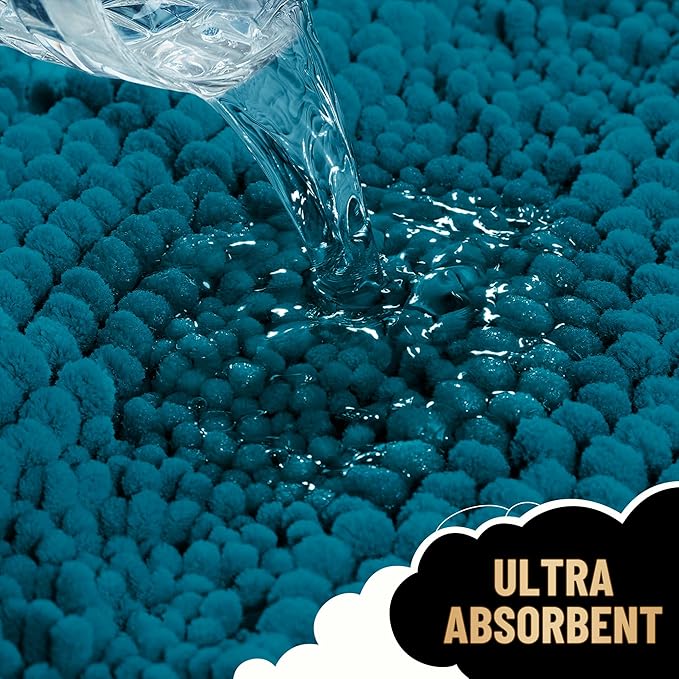 OLANLY Thick Bathroom Rugs 30x20, Extra Soft Absorbent Chenille Striped Bath Rugs, Rubber Backing, Machine Wash Dry, Bath Mats for Bathroom Floor, Tub and Shower, Home Decor Accessories, Peacock Blue