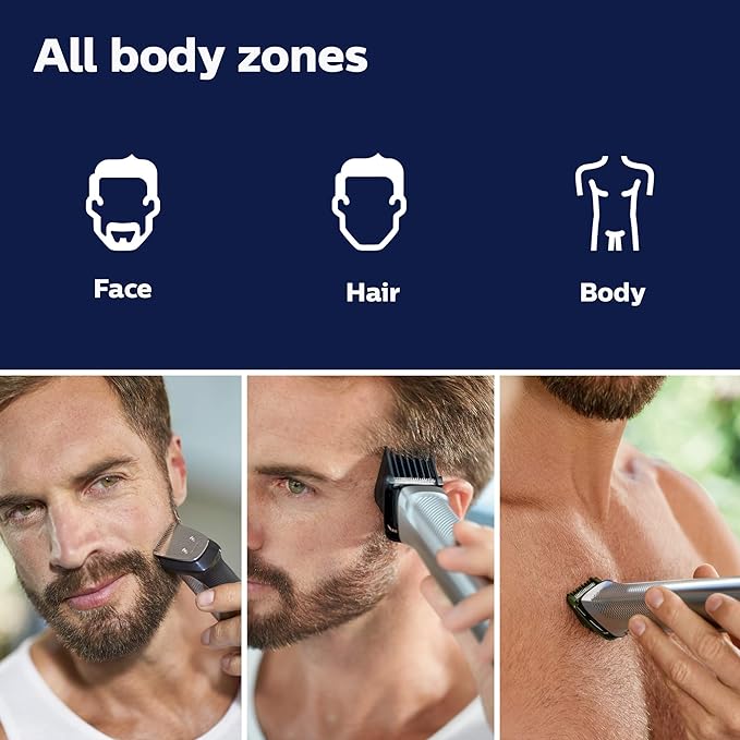 Norelco Philips Multigroom Series 7000 23 Piece Mens Grooming Kit, Trimmer for Beard, Head, Body, and Face - NO Blade Oil Needed, MG7750/49