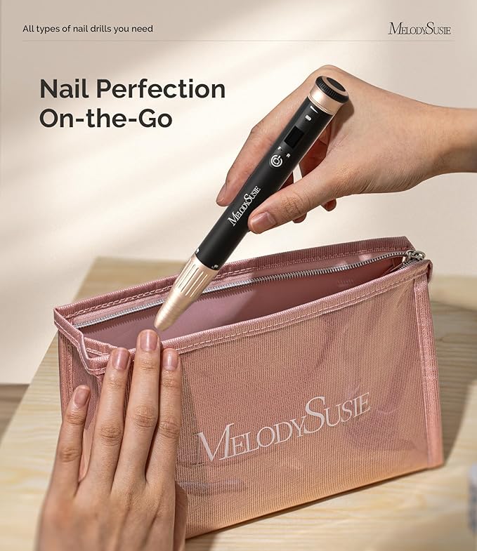 MelodySusie Pen-Shaped Stepless Speed Adjustment Cordless Nail Drill, SM220G 30000RPM Portable Rechargeable E-File with Rotary Lock for All Manicure Shaping & Acrylic Gel Removal for Pros at Home