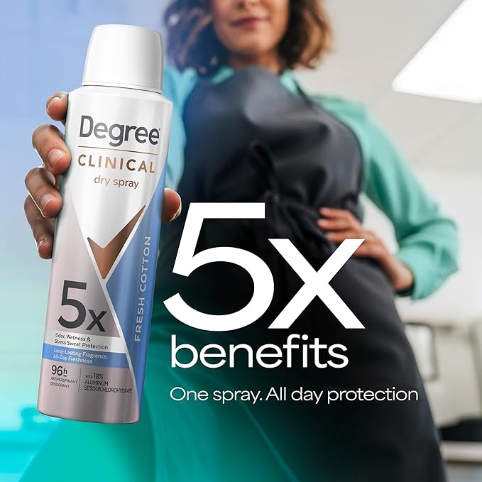 Degree dry spray for 96 Hour sweat and odor protection Fresh Cotton 5X protection 3.8oz